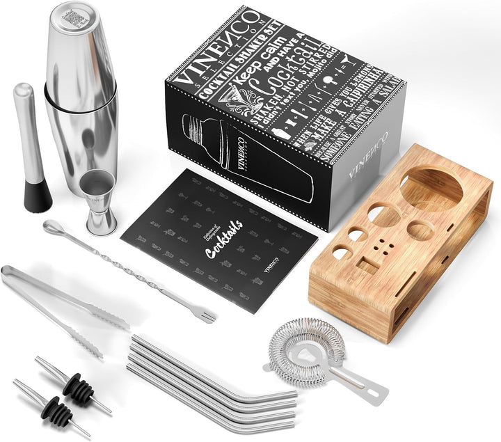 Cocktail Shakers Set Boston med stativ + receptbok