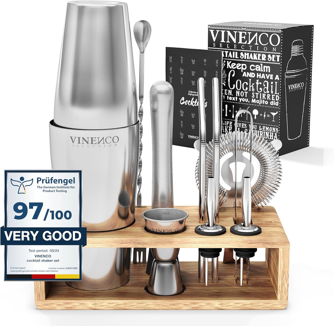 Cocktail Shakers Set Boston med stativ + receptbok