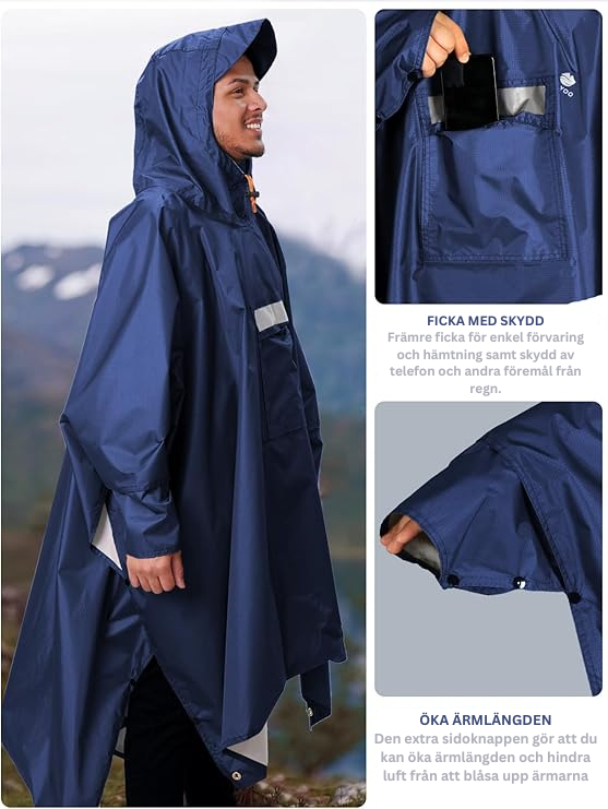 Vattentät och Lätt Regnponcho