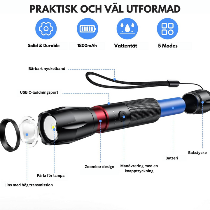 Uppladdningsbar LED - ficklampa