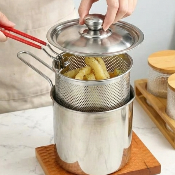 Rostfri fritös med sil