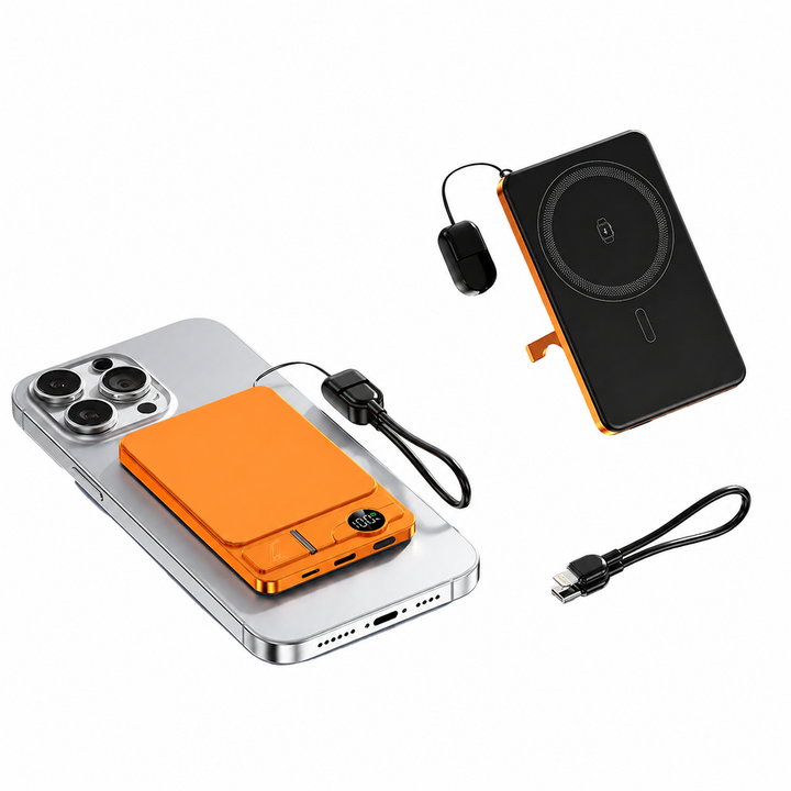Magnetisk Powerbank med Kickstand – Trådlös Laddare 3-i-1