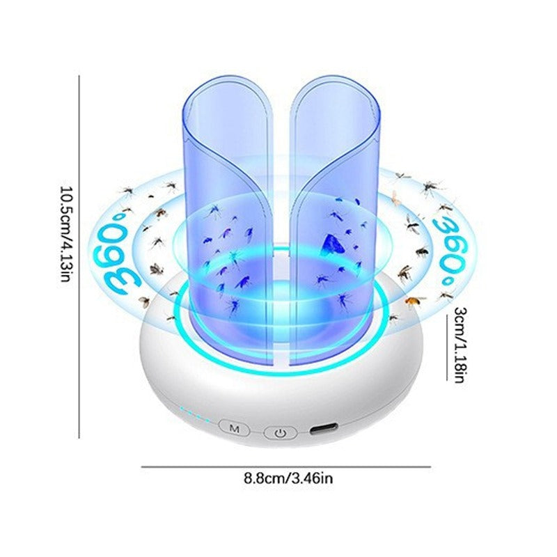 UV LED-myggelamp dimensioner – 10,5 cm hög, 8,8 cm bas, 360°