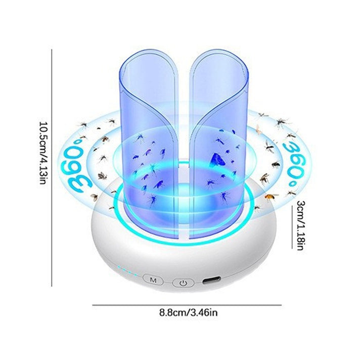 UV LED-myggelamp dimensioner – 10,5 cm hög, 8,8 cm bas, 360°