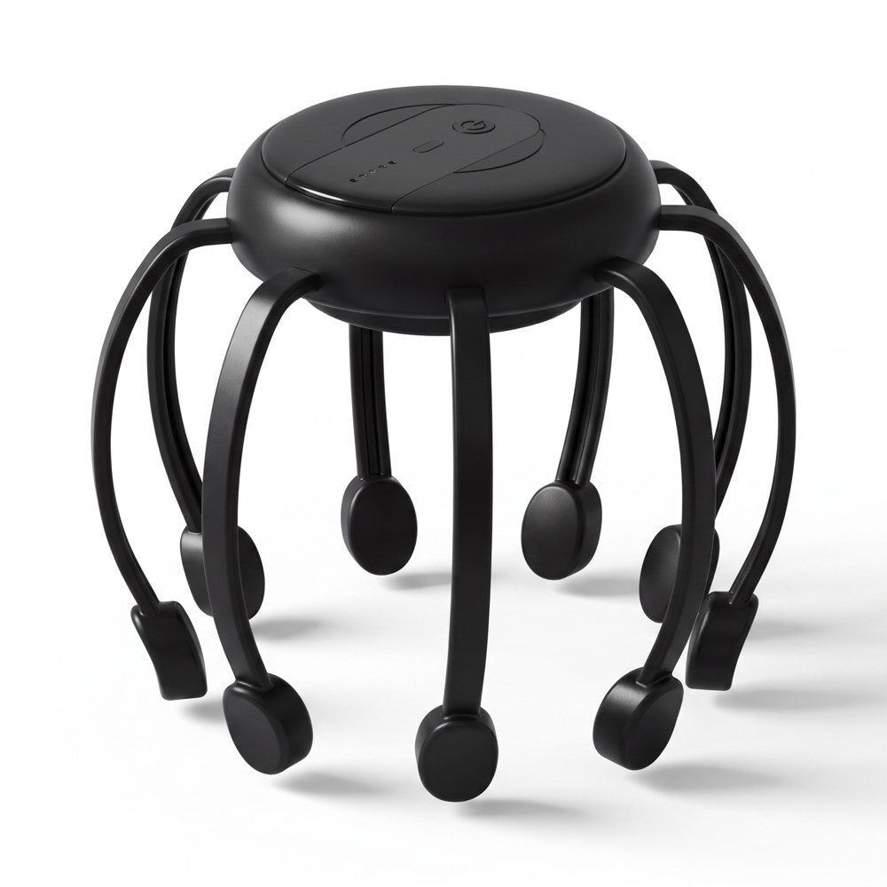 Svart hårbottenmassager snett framifrån visar massagehuvudena