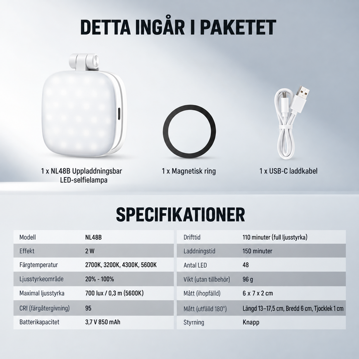 LED-Selfielampa med Spegel
