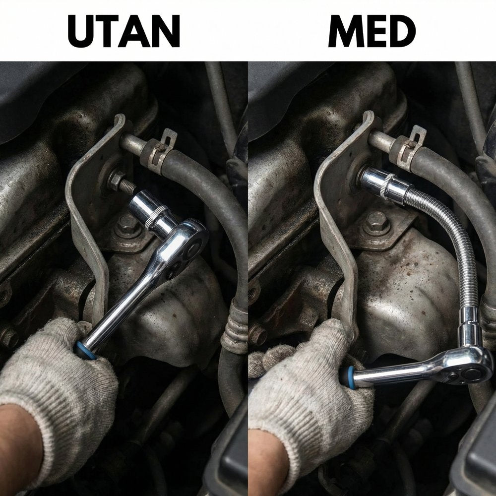 Jämförelse utan och med flexibel förlängning vid motorreparation