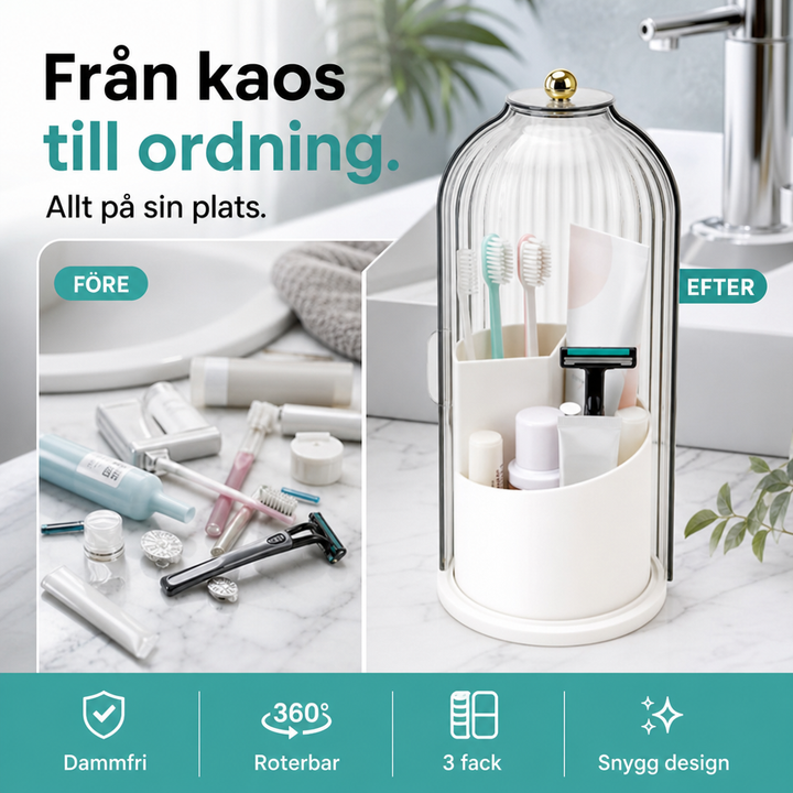 Före och efter: rörigt handfat blir organiserat med hållaren