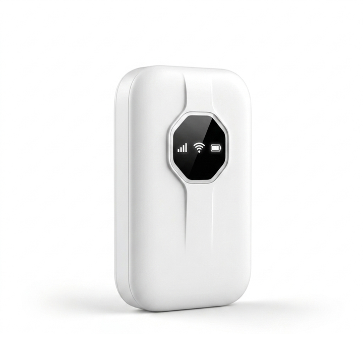 4G WiFi-router i 45-graders vinkel, sida och framsida synliga