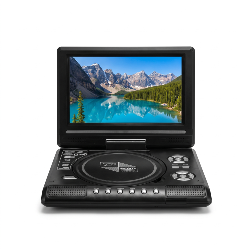 Bärbar DVD-spelare med 7,8 tums HD-skärm, öppen med film på skärmen