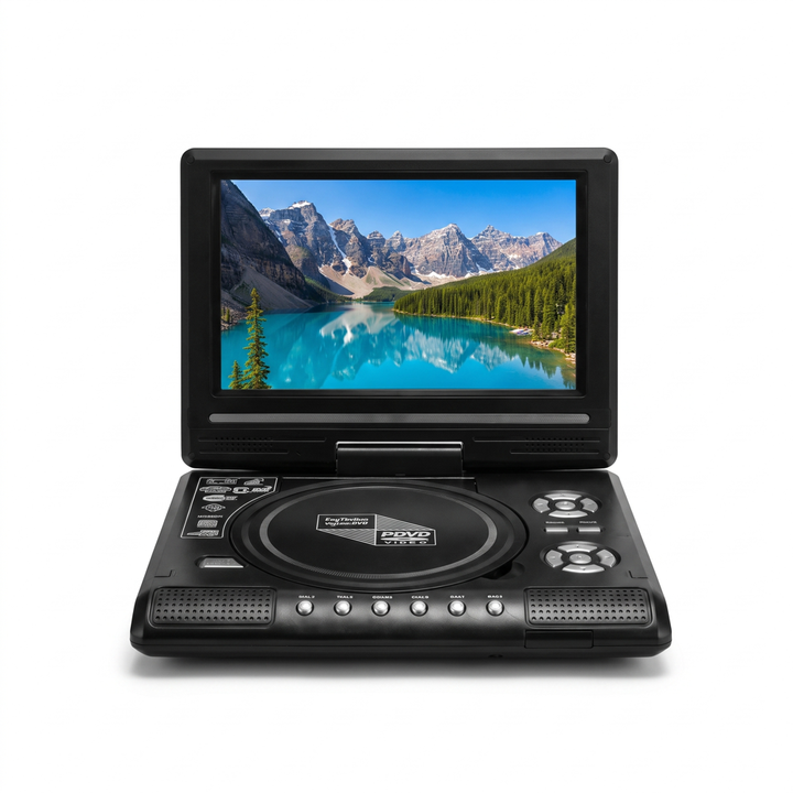 Bärbar DVD-spelare med 7,8 tums HD-skärm, öppen med film på skärmen