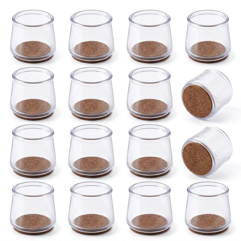 Transparenta golvskydd för stolsben – 12-pack i silikon med filtbotten