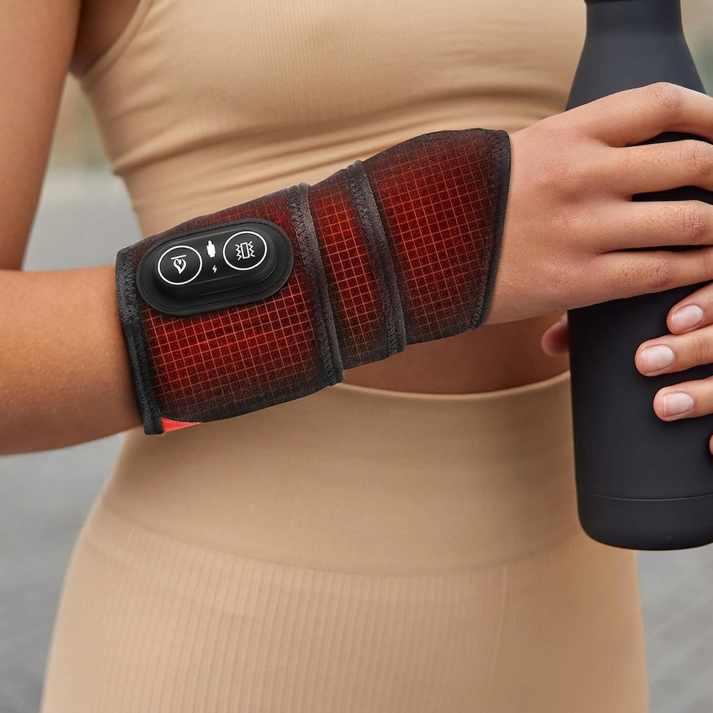 Handledsvärmare med vibration på underarm, livsstilsfoto utan text