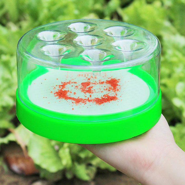 Hand håller flugfälla med bete – transparent trattdesign