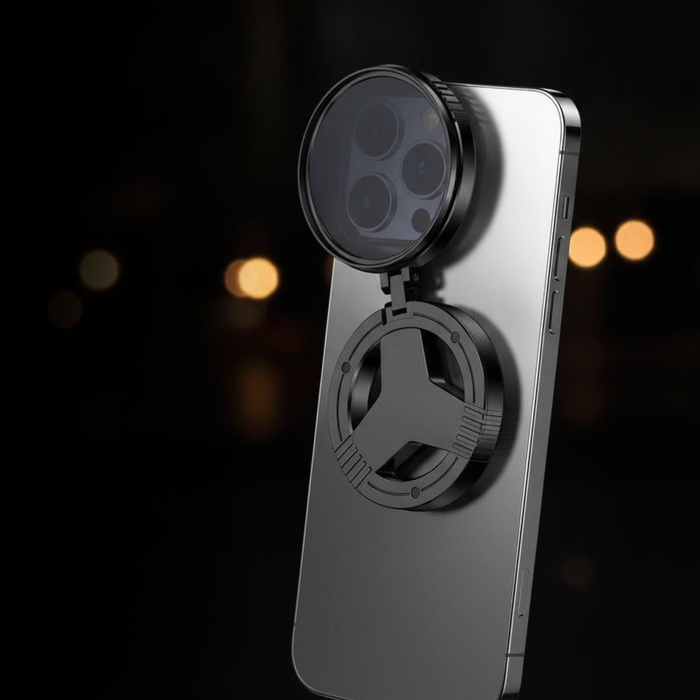 CPL-filter monterat på smartphone med bokeh bakgrund
