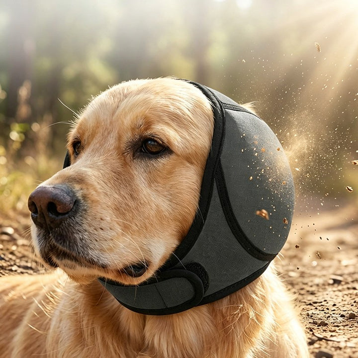 Hundörontäcke grå - hund utomhus skyddad av damm