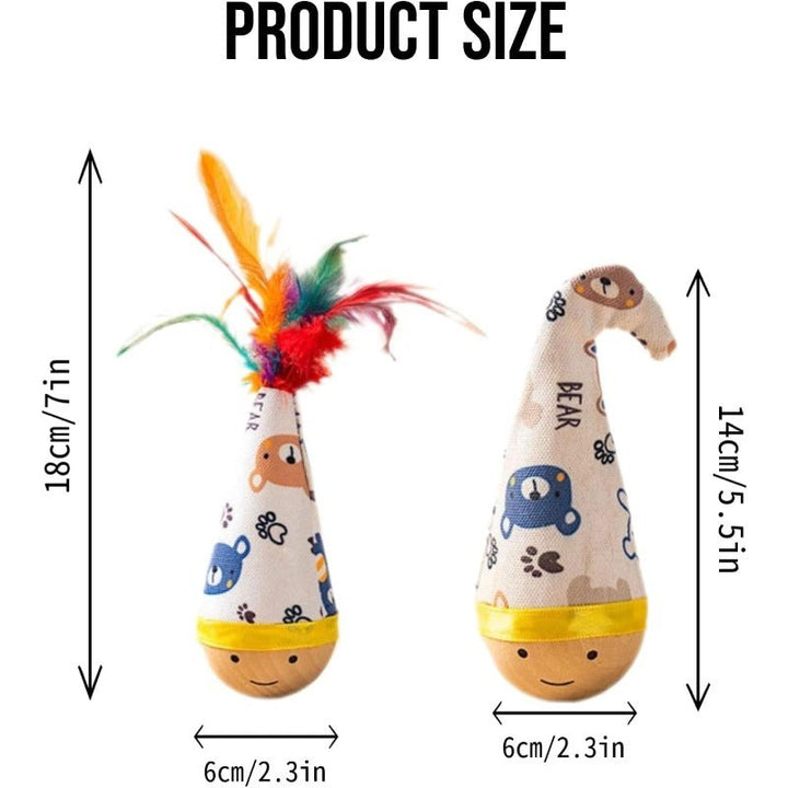 Produktmått – kattleksak med fjädrar 18 cm, utan fjädrar 14 cm