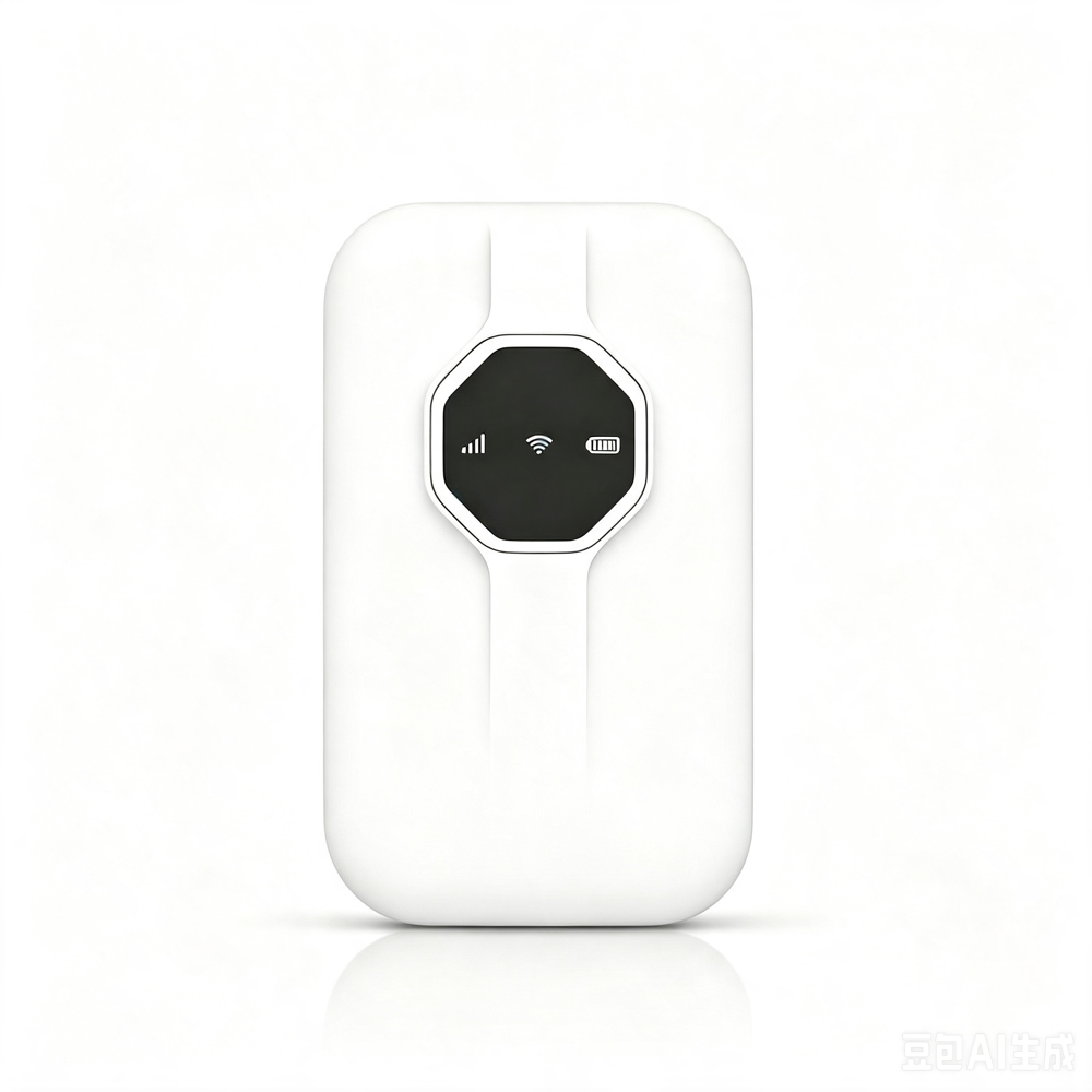 Bärbar 4G WiFi-router framifrån på vit bakgrund