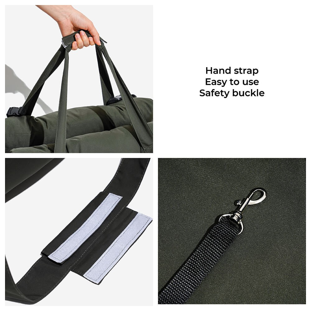Detaljbild av handtag och säkerhetsspänne