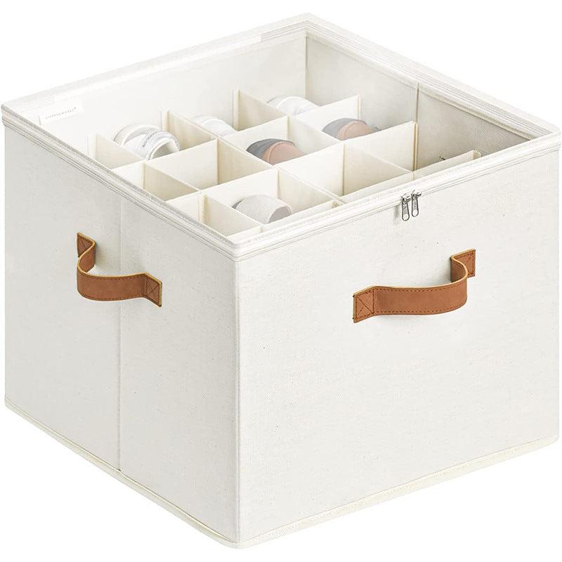 Hopfällbar skokorg i tyg med klart lock – beige