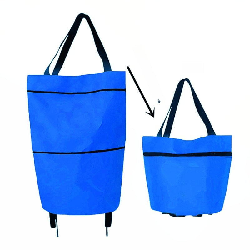 Blå shoppingväska i cart-läge och bag-läge