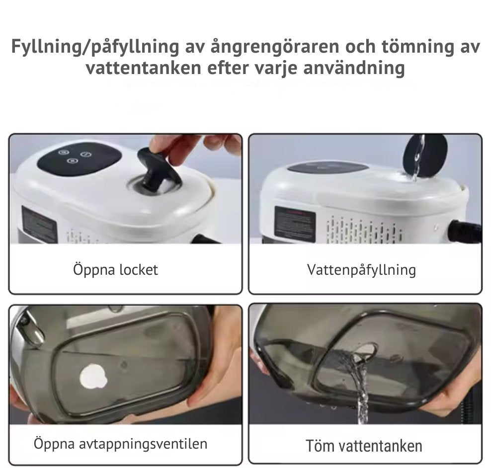 Hur man fyller på och tömmer ångrengöraren
