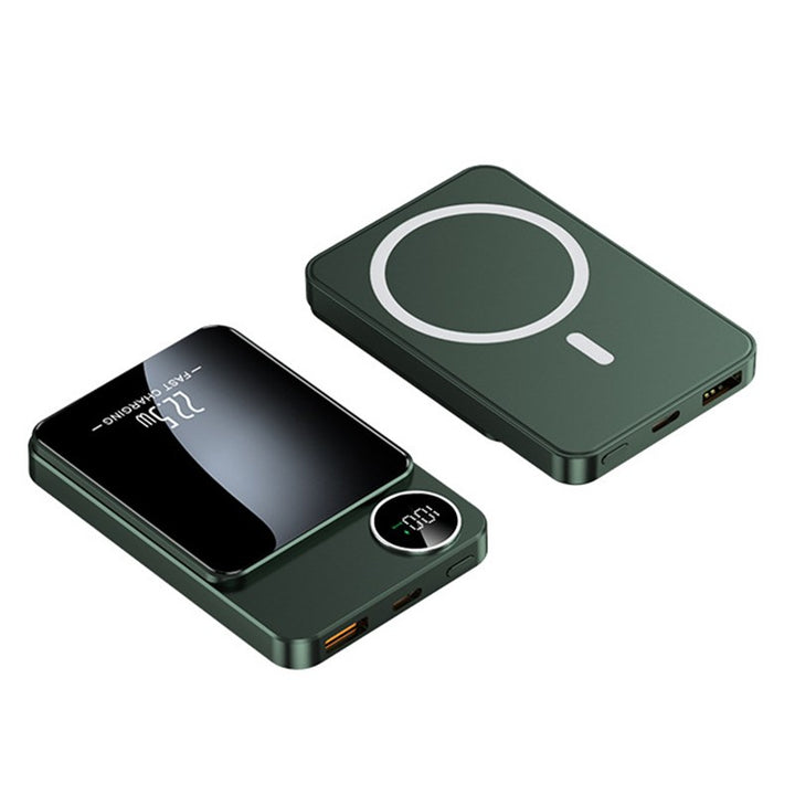Magnetisk powerbank mörkgrön – front och bak