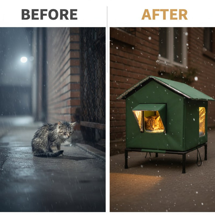 Före och efter - katt utomhus utan och med kattskydd