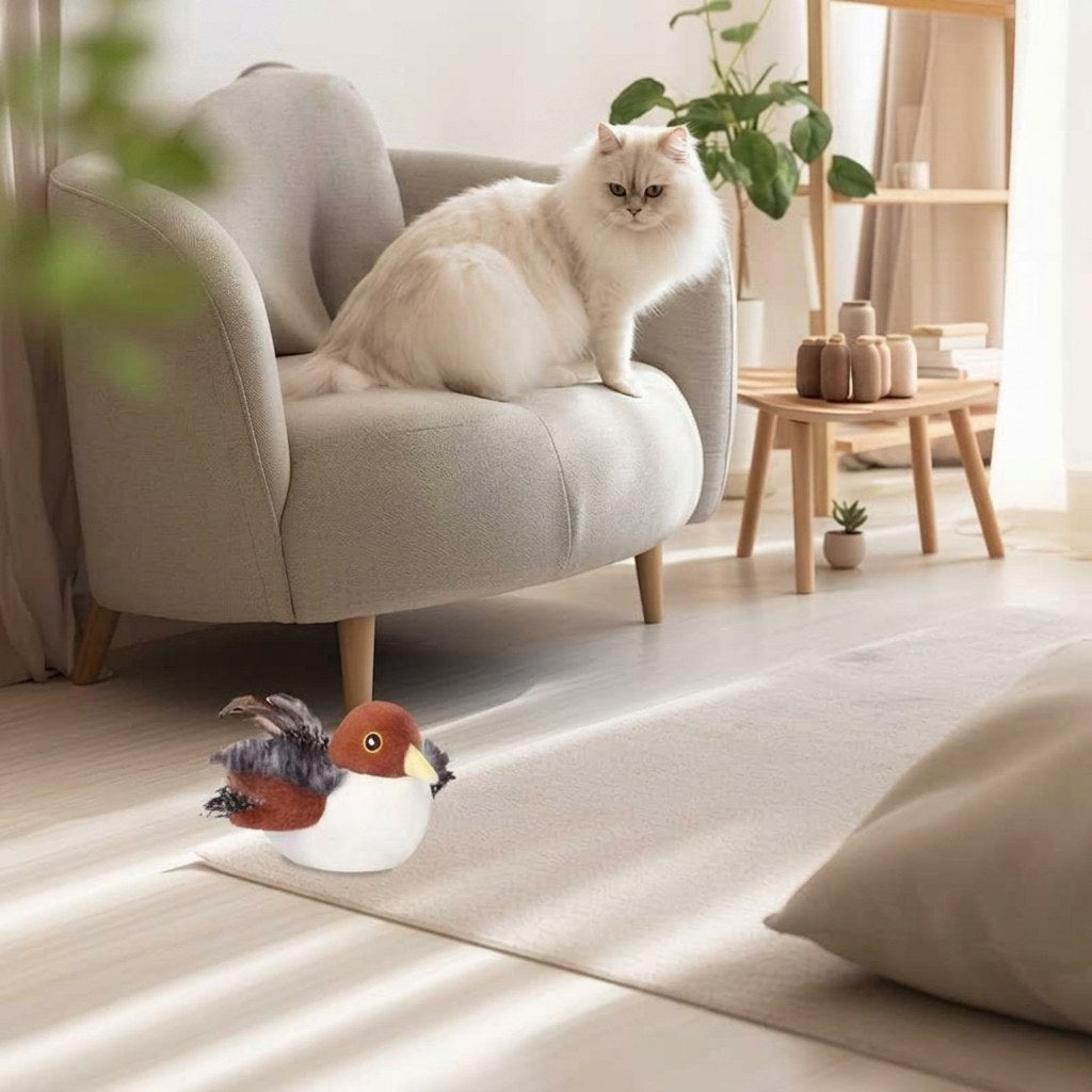 Kattleksak fågel lifestyle - katt på soffa