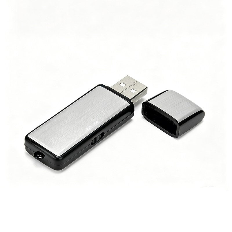 USB-röstinspelare vit bakgrund USB-kontakt synlig