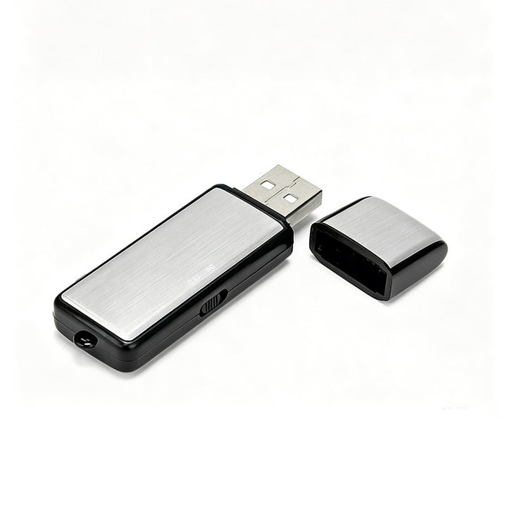 USB-röstinspelare vit bakgrund USB-kontakt synlig